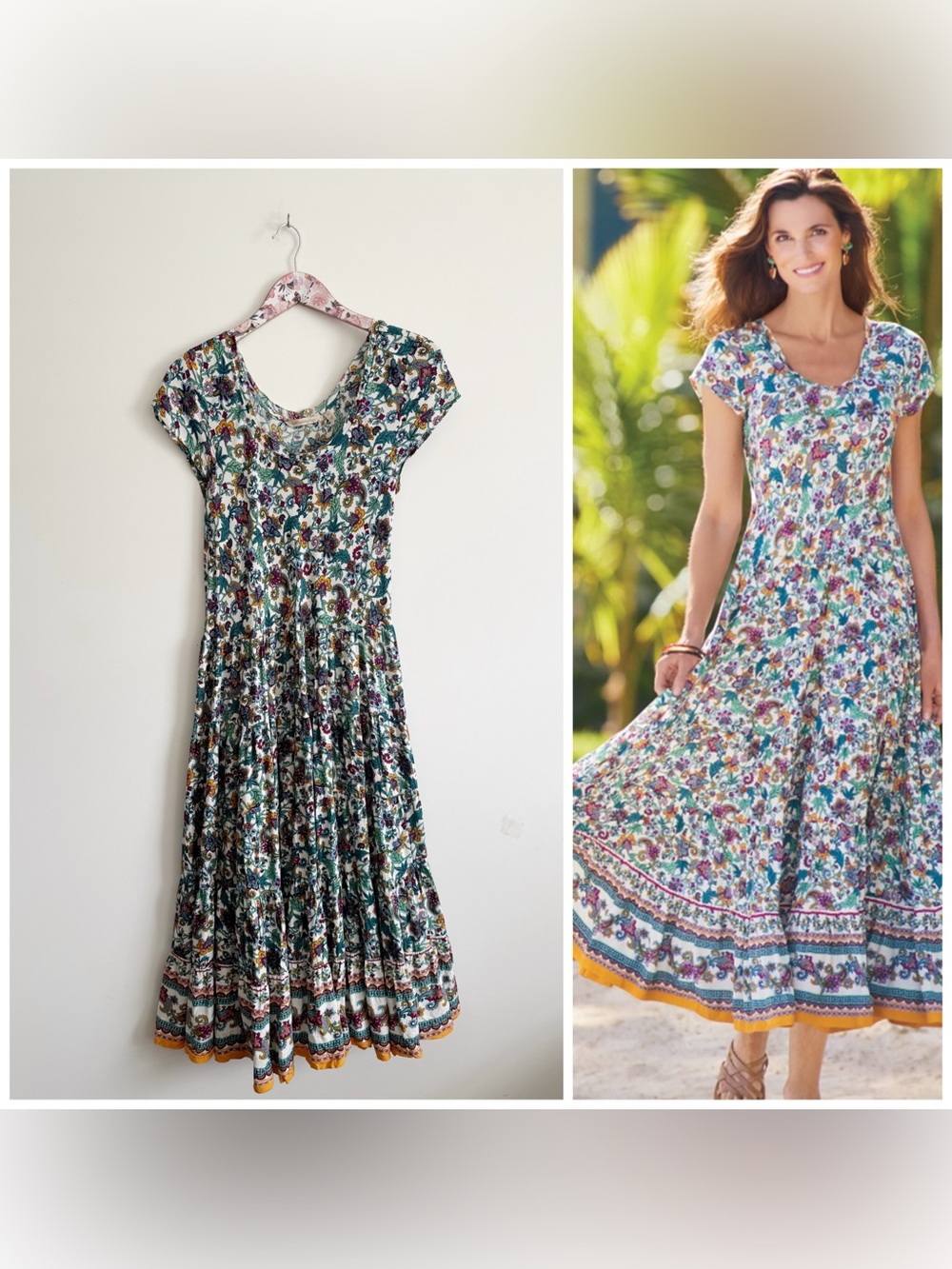 SOFT SURROUNDINGS Kara Tiered Maxi Dress Neptune Green Teal S Small